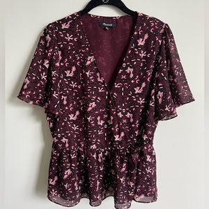 Madewell ~ Georgette Flutter-Sleeve Peplum Top in Rich Paisley